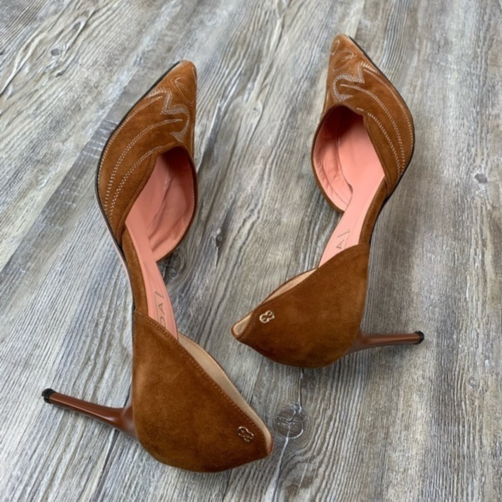 Escada Brown Suede Pointed Toe Kitten Heel Pumps - Picture 6 of 8